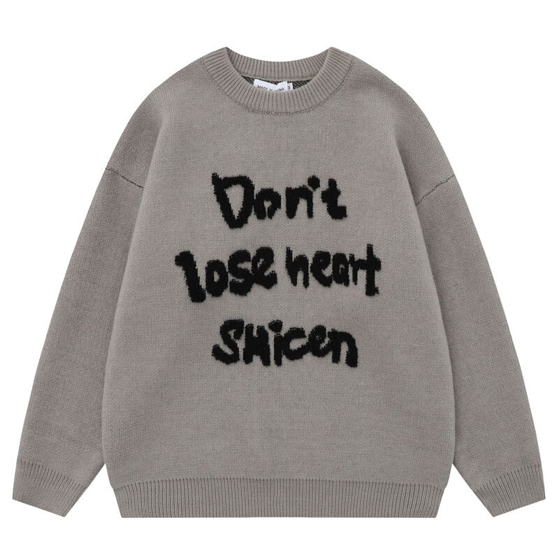 Men's Oversized Knitted Sweaters Hip Hop Funny Letters Printed Jumpers Harajuku Casual Loose O-Neck Pullover Unisex Streetwear