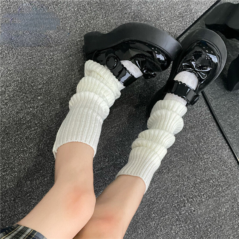 Calentadores de piernas Y2K para mujer, calcetines gruesos cálidos de estilo japonés Lolita, de Color sólido, para Otoño e Invierno