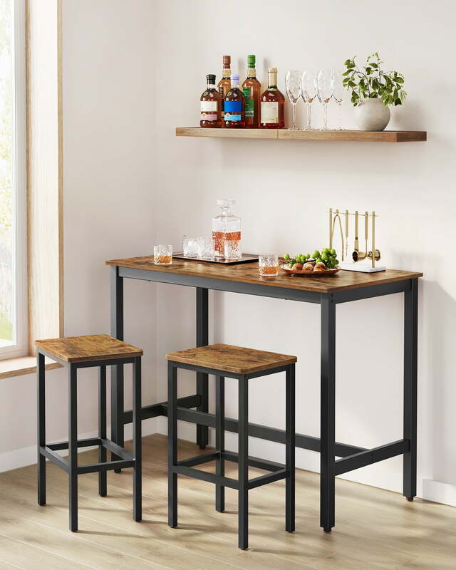 3-częściowy zestaw stolik barowy, drewniany stół pubowy z 2 stołkami barowymi, stoły do jadalni wysokości blatu