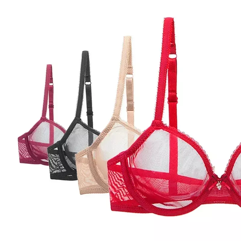 Soutien-gorge sexy en dentelle transparente pour femmes, sous-vêtements rouges en maille, nouvelle collection