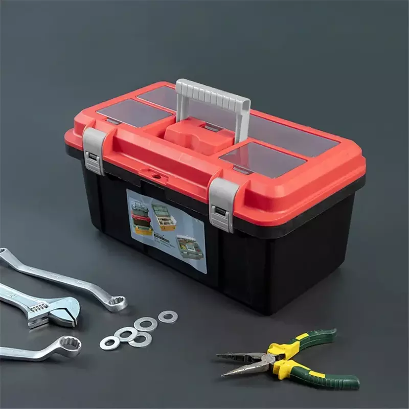 Boîte de rangement à double couche avec couvercle, boîte à outils de synchronisation, boîte à outils de type de stockage de garage, boîte à outils à vis, étui à outils, nouveau, 2024