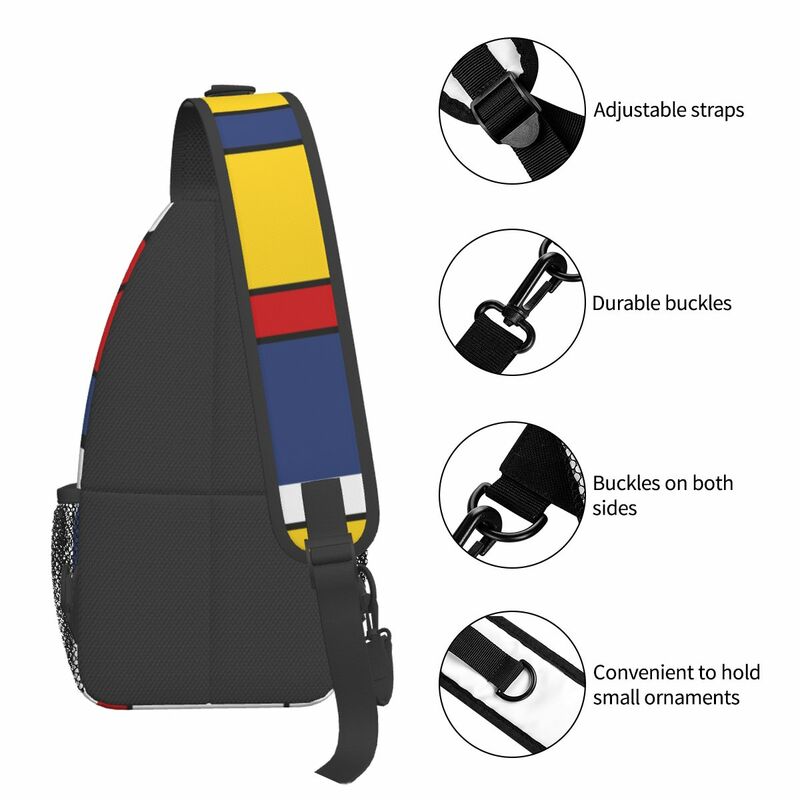 Mondrian Geometric Sling Bag Chest Crossbody Shoulder Backpack Hiking Travel Daypacks Art Abstract Cool Bag