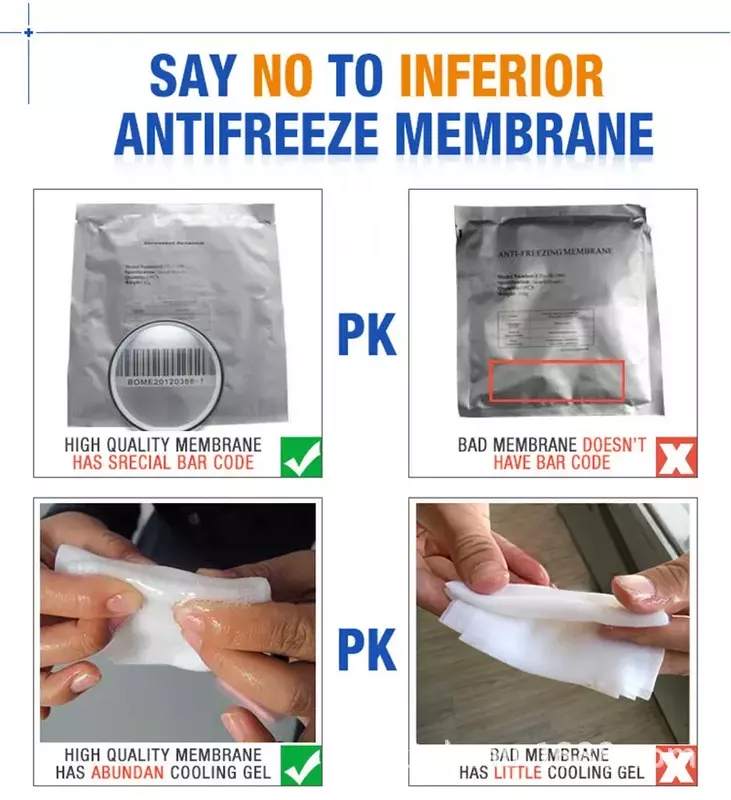 Anti-Freeze Membrane Film para crioterapia, lipoaspiração, cavitação, resfriamento, perda de peso Pads, anticongelante Gel Film, 50pcs