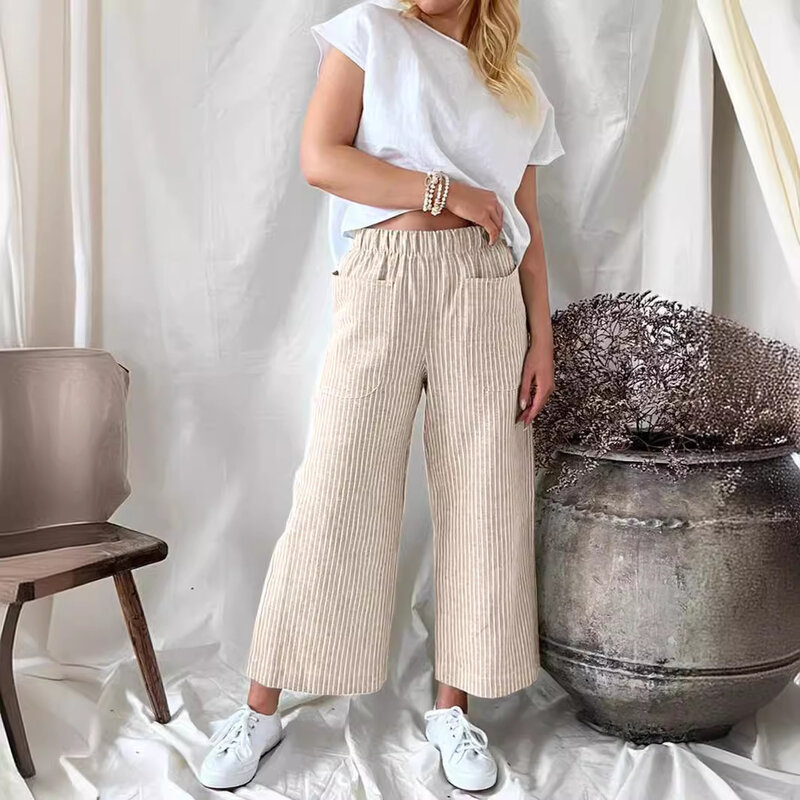 Quattro stagioni nuovo cotone canapa sciolto moda Casual pantaloni dritti donna