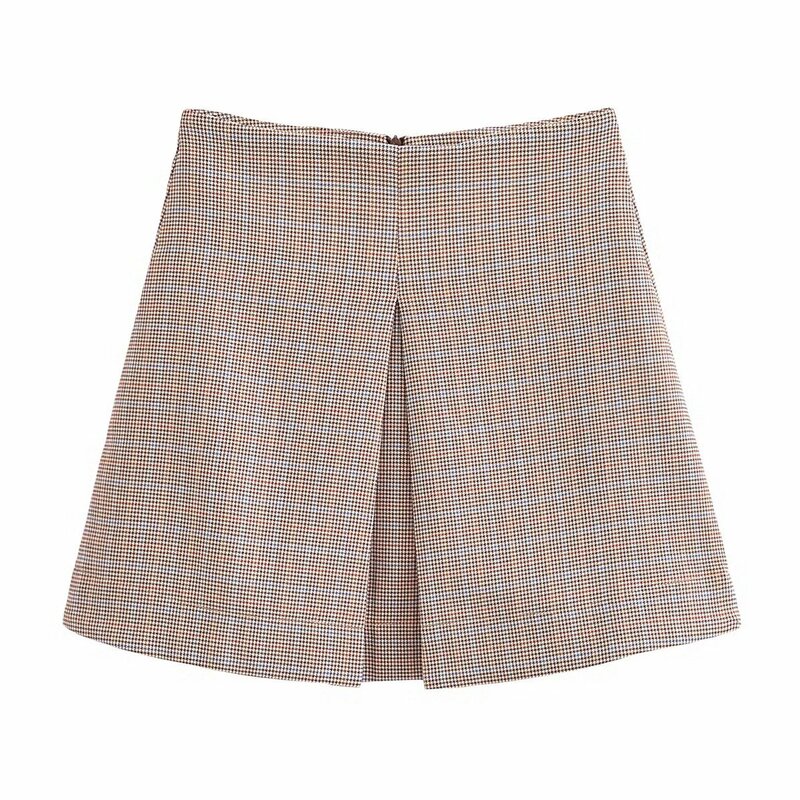 Dave&Di Autumn Winter British Fashion Retro Plaid  Waisted High A-line Skirt Mini Skirt For Women