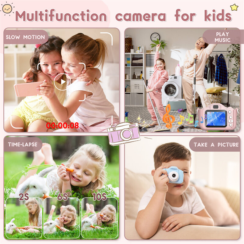 Cámara portátil a prueba de golpes para niños, cámara fotográfica Digital, juguete para niñas, cámara de Video para niñas, tarjeta de regalo de 32GB
