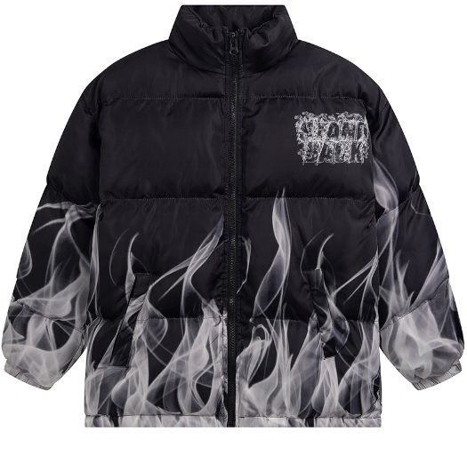 Abrigo de algodón con estampado de humo psicodélico, traje de pan grueso con cuello levantado, estilo hip hop americano, talla XL