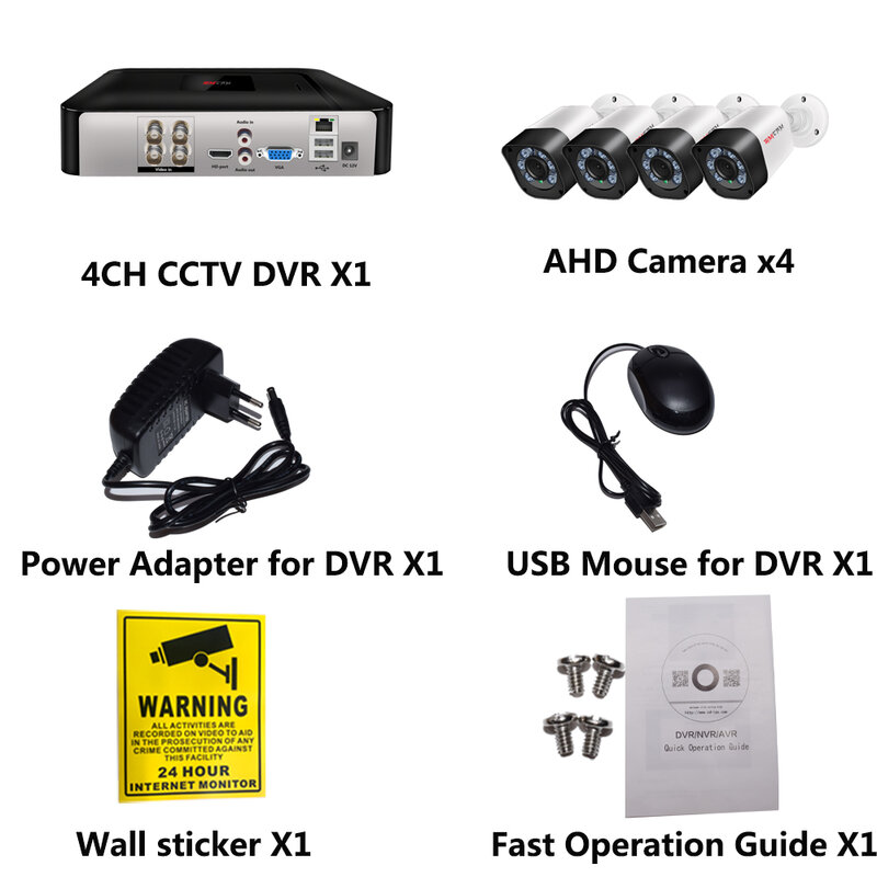 System kamer bezpieczeństwa H.264 pełny 1080p/720pHome zewnętrzny kryty CCTV simcam DVR 4 kanałowy i 2MP dzień Night Vision Motion Alert