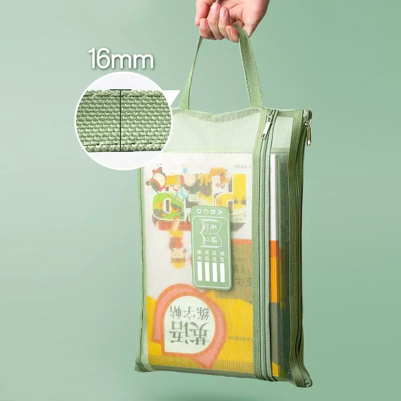 Sacchetto di immagazzinaggio di cancelleria A4 borsa con cerniera in rete a doppio strato organizzatore di grande capacità borsa per il trucco cosmetico cartelle di File trasparenti