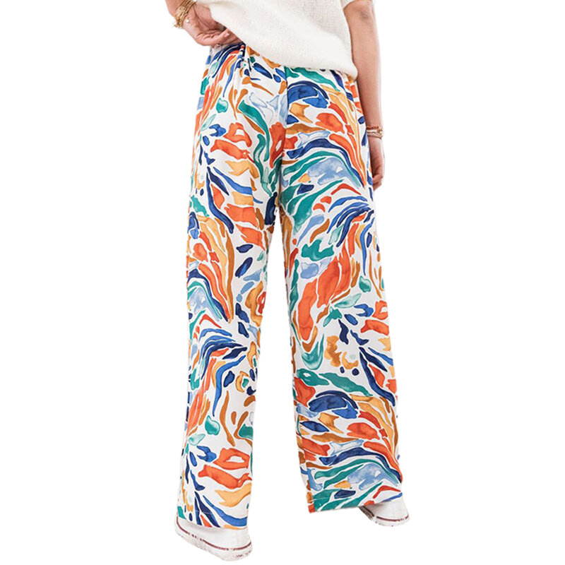 Pantaloni da donna pantaloni da donna pantaloni Casual moda quotidiana stampa floreale pantaloni di lino con lacci per le vacanze Streetwear sciolto