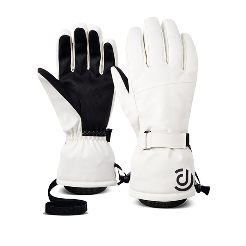 Guantes de esquí para hombre y mujer, guantes de algodón de cinco dedos con pantalla táctil, color blanco cálido, Invierno