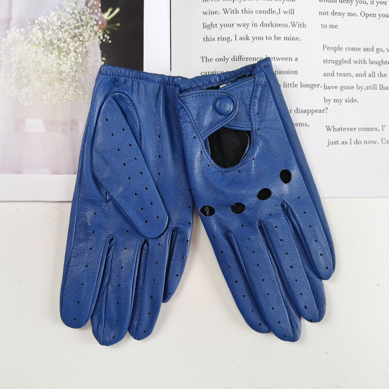 New style sheepskin gloves women leather thin single layer unlined hollow breathable riding motorcycle gloves spring and summer