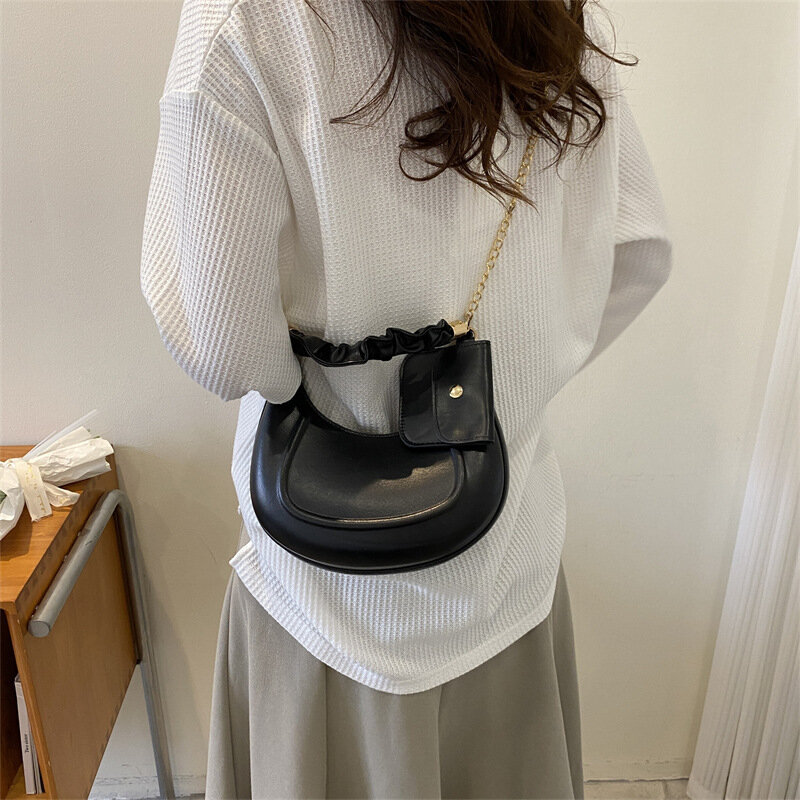 Bolsa de couro PU vintage para mulheres, Messenger Bag, pequena corrente, crossbody, bolsa feminina, Ins Shoulder Bags, 2024