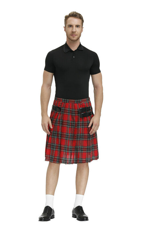Falda plisada a cuadros para hombre, traje tradicional de Kilt de vacaciones escocesas, falda de actuación en escenario, rojo, azul, verde y marrón
