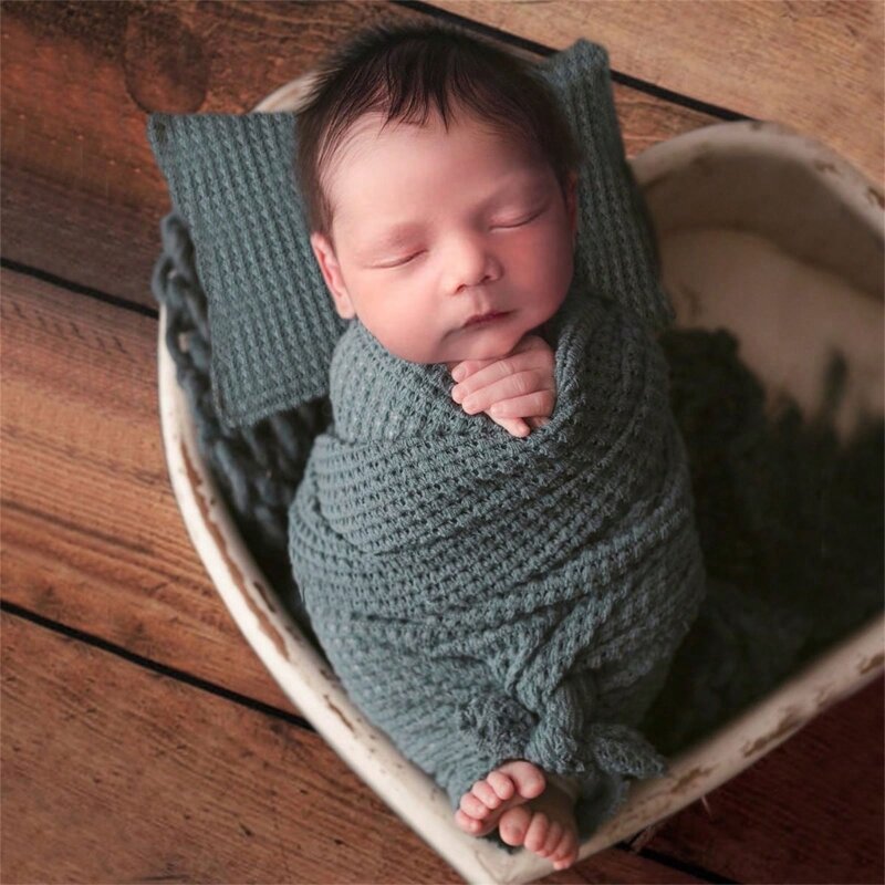 Respirável Algodão Envoltório Cobertor para Recém-nascidos, Fotografia Acessórios, Correspondência Travesseiro, Cabeça Almofada, Elegante