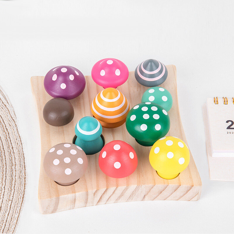 Mushroom Shapes Fit Toys Educational Toy 1 to 2 Years Brain Toys for Kids Color Number Recognition Wooden Learning Memory Games