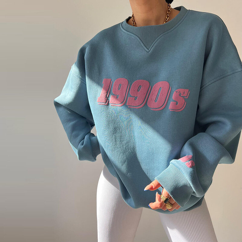 New Autumn Tops Street Vintage American Loose Cozy Women Sweatshirt Clashing Color Print Women's Tops Hoodie Clothes Sweatshirt
