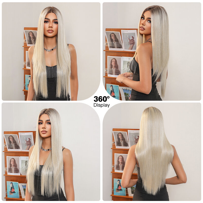 Длинные прямые фронтальные парики на сетке, пластиковые блонд-коричневые корневые парики, HD прозрачные волосы на сетке для афро-женщин, бразильские термостойкие