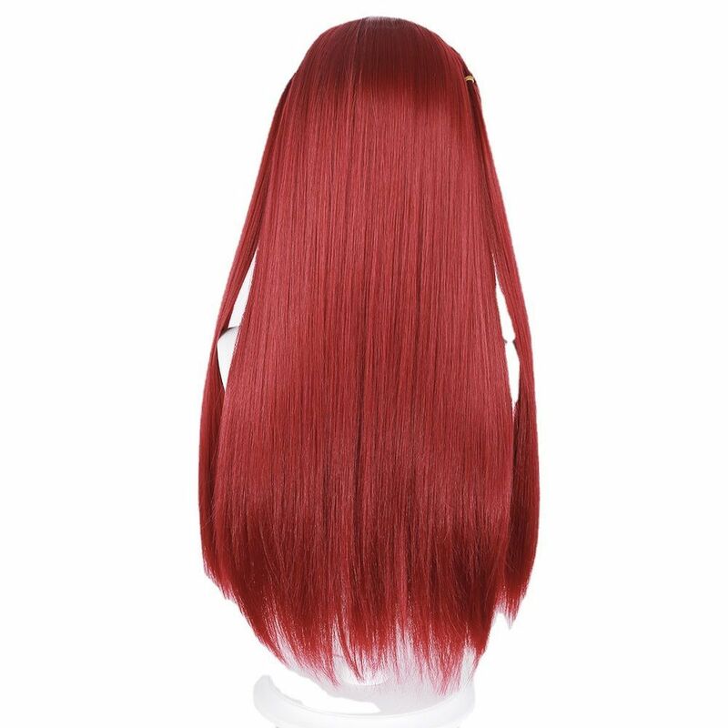 Rambut lurus panjang Iblis kecil Anime ekor kuda kembar wig sintetik serat cosplay merah gelap poni penuh pesta sehari-hari