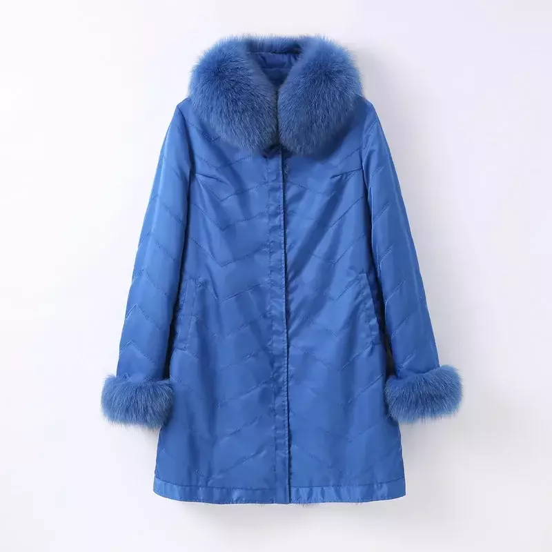 ผู้หญิงฤดูหนาวยาว Fox Fur Coat Jacket ใหม่ Warm ด้านข้าง Parka CT262