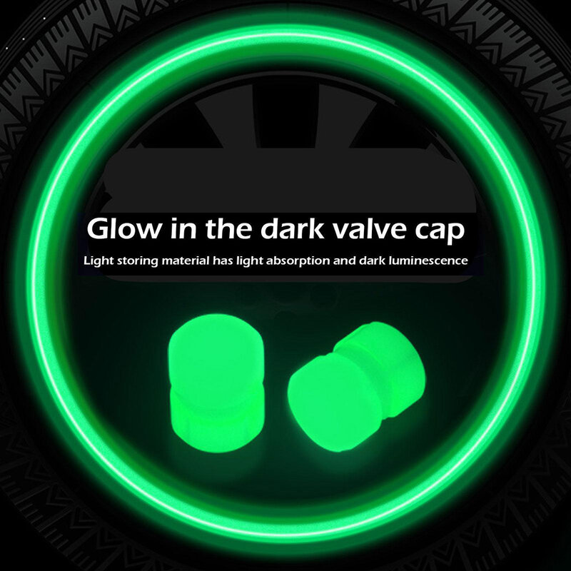 4pcs Luminous Valve Caps Fluorescent Green Blue Night Glowing Car Motorcycle Bicycle Wheel Styling Tyre Hub Caps Decoration