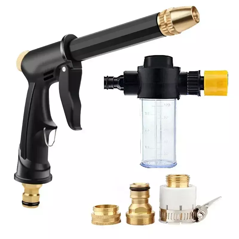 Três peças Car Wash Set, pistola de água de alta pressão, acessórios domésticos, conexão rápida, pote de espuma