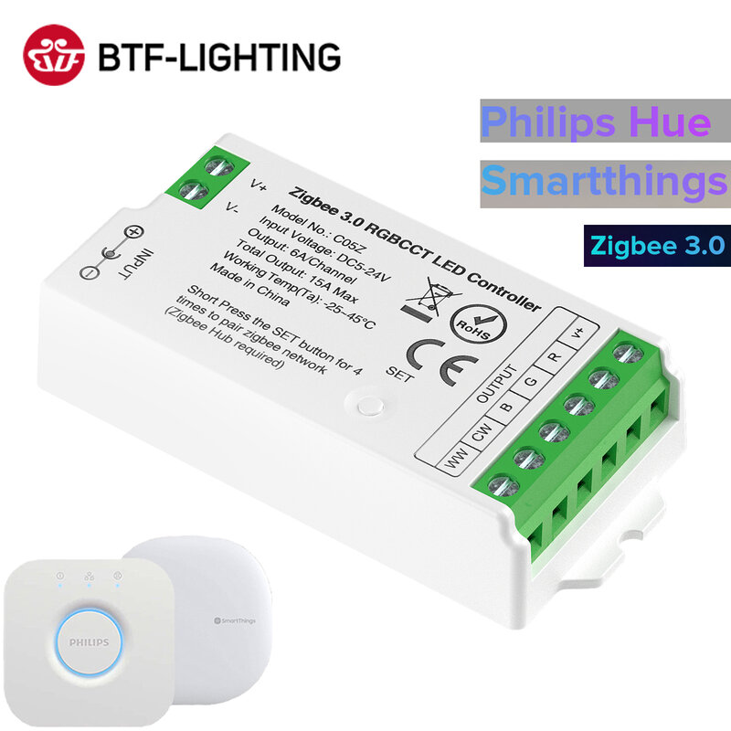 Zigbee-controlador LED WiFi 3,0, tira de luces LED DIM CCT RGB RGBW RGBCCT, puente Hue, puerta de enlace de modo Dual Tuya, DC5V-24V de cosas inteligentes