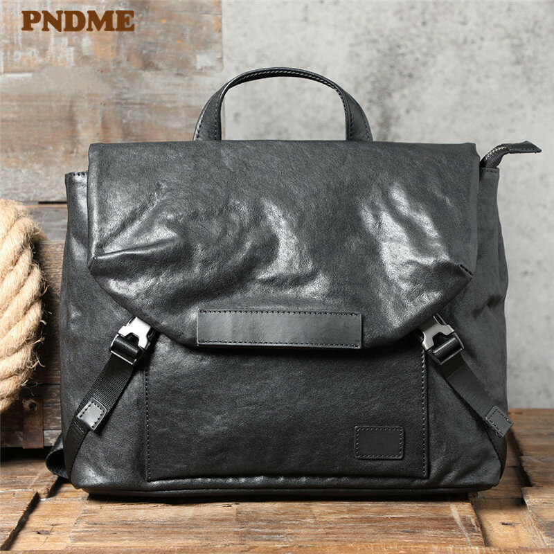 Designer de moda casual luxo couro genuíno maleta dos homens natural real couro bolsa mochila preto trabalho messenger bag