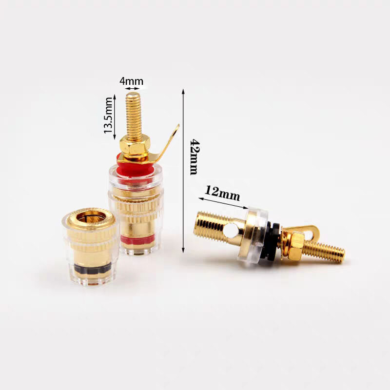 2pcs 4mm Banana Plug Amplifier Speaker Binding Posts Oxidation Resistance Brass Terminal Transparent Gold Plated Audio Connector
