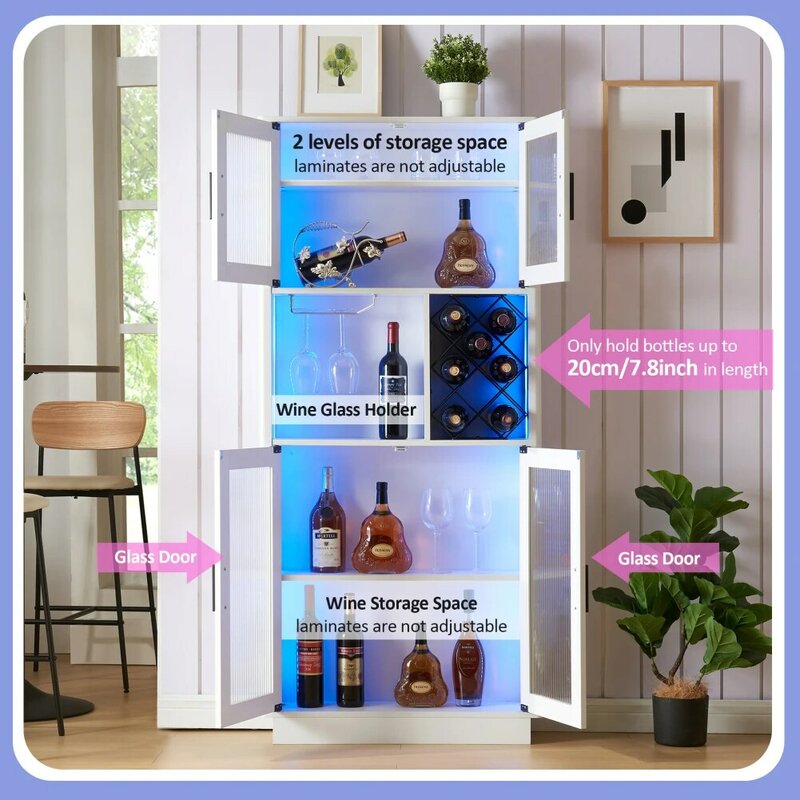 Wijnkast Wijn Bar Kast Met Led Verlichting Opslag Plank Glazen Deur Vrijstaande Bar Kast Voor Thuis Keuken Eetkamer