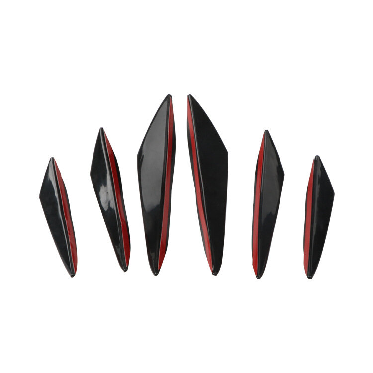 Difusor Universal de cuchillo de viento de media luna para coche, hoja de viento de parachoques delantero, alerón de parachoques delantero negro brillante, 6 piezas