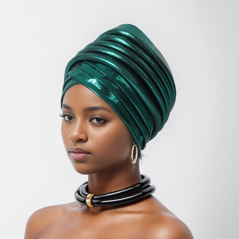 หมวกผ้าโพกหัวของผู้หญิงสไตล์แอฟริกันผ้าโพกหัวแบบไนจีเรียสำหรับผู้หญิงทำแล้ว headpiece ผ้าโพกศีรษะมุสลิมอัตโนมัติ