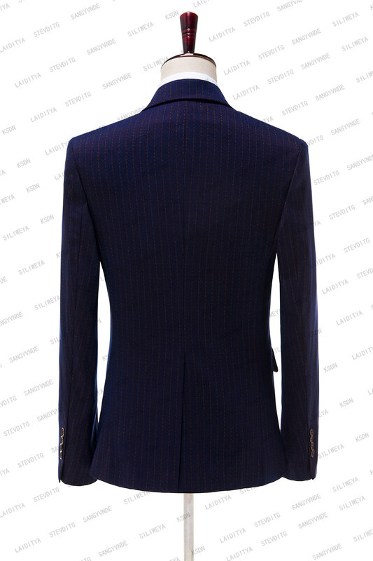 Conjunto de chaqueta y pantalón para hombre, traje ajustado a la moda, azul oscuro, rojo, raya, para fiesta de boda, 2023