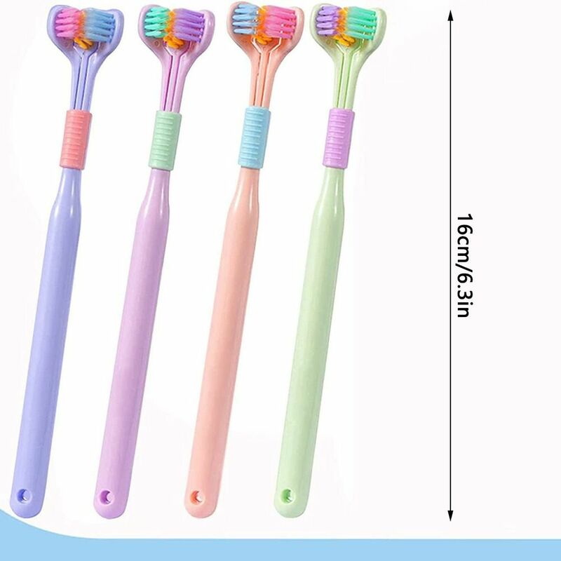 Cepillo de dientes de 3 caras para niños y adultos, utensilio de viaje para eliminar manchas de salud bucal, pasta de dientes, cuidado bucal