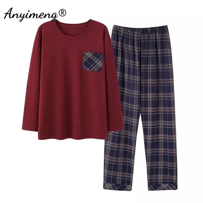 L-4XL Mannen Pyjama Set Herfst Winter Gebreide Katoenen Casual Nachtkleding Voor Man Volledige Lengte Pijamas Elegante Mannelijke Pyjama Nachtkleding