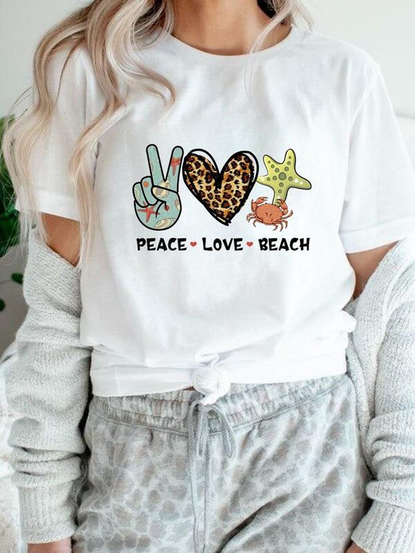 Akwarela plaża miłość słodkie krótkim rękawem T koszulka drukuj kobiety lato koszula z motywem kreskówkowym koszulki damskie graficzny modna odzież