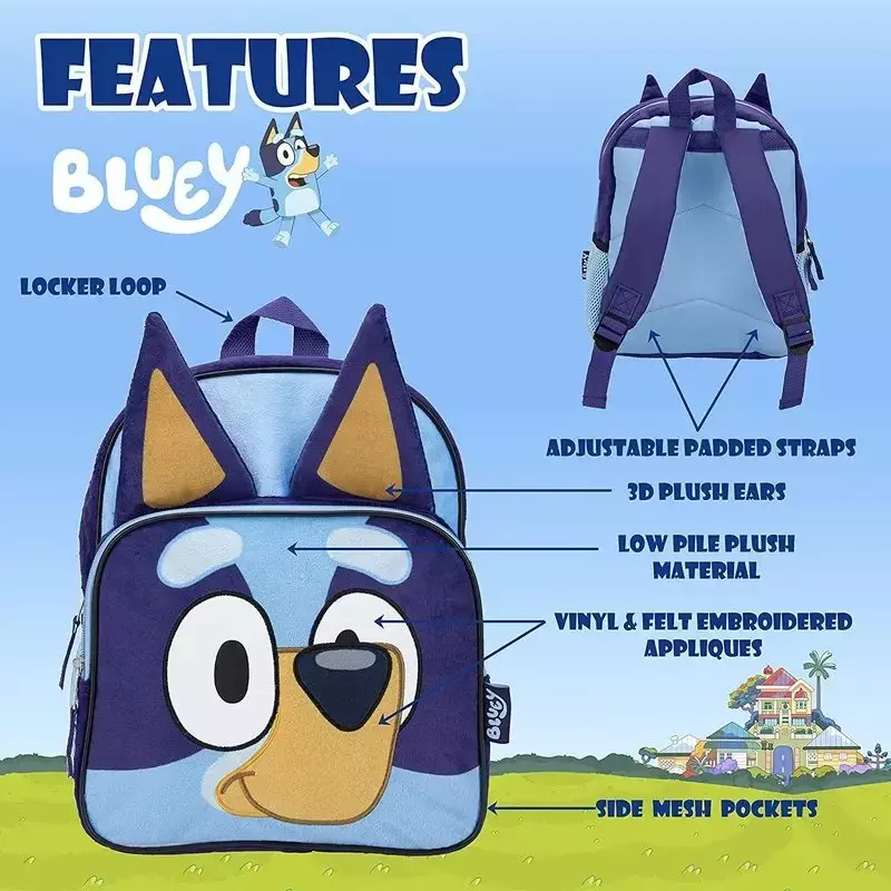 Mochila Bluey Family Dog para crianças Saco de refeição em família Bingo Dog Bag Piquenique ao ar livre Lancheira escolar Mochila de cachorro azul, Presente