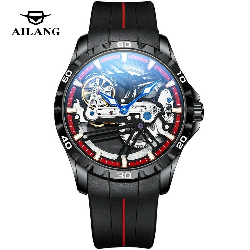 AILANG-Reloj mecánico automático para hombre, accesorio masculino de marca de lujo, resistente al agua, con correa de silicona y esqueleto luminoso