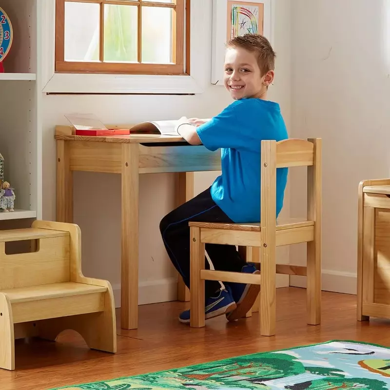 Children's table wooden sit-stand table and chair - honey color