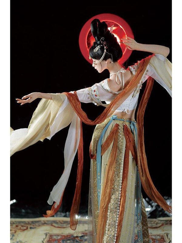 Vestido de diosa de las regiones occidentales Dunhuang Feitian, vestido de princesa, estilo exótico chino Cos, traje de baile de estilo nacional para mujer