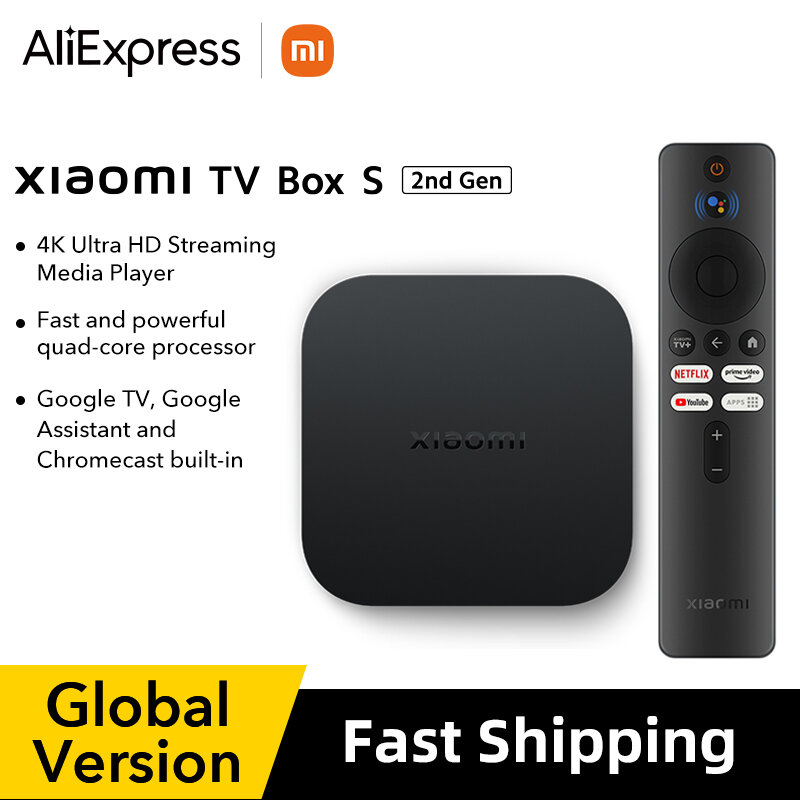 Xiaomi-mi tv box s 2ª geração, 4k, ultra hd, bt5.2, 2gb, 8gb, google tv, assistente do google, versão global, em estoque