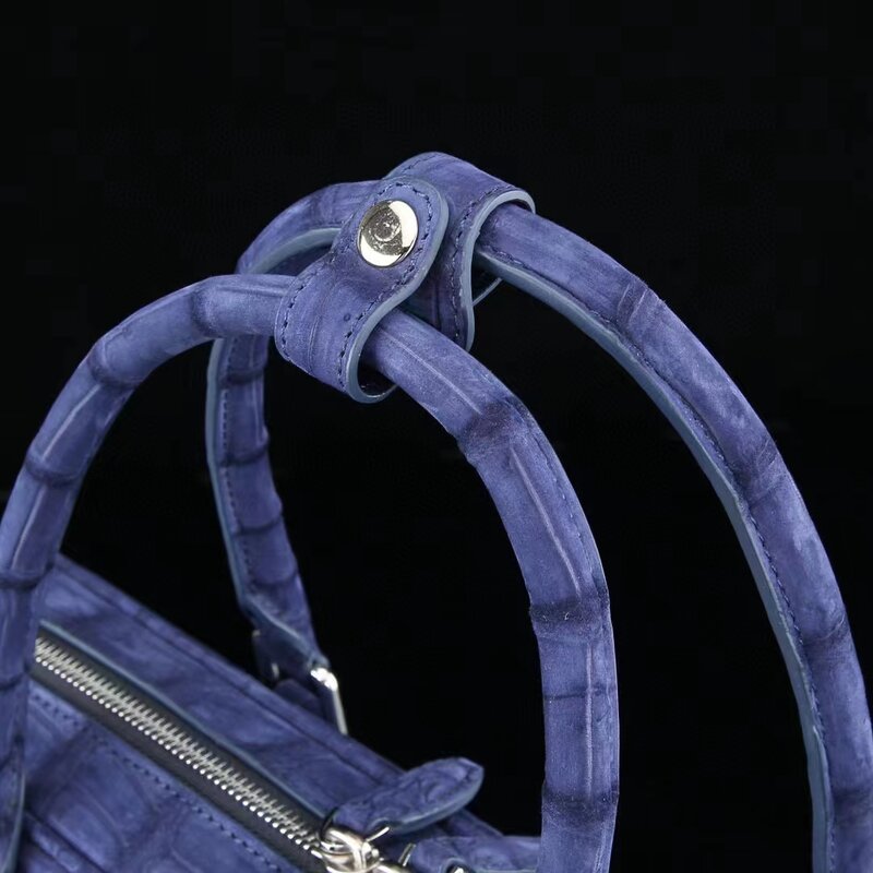 Yingshang-Bolso de mano de piel de cocodrilo para hombre, maletín de piel de cocodrilo esmerilada, piel de nobuk, color azul