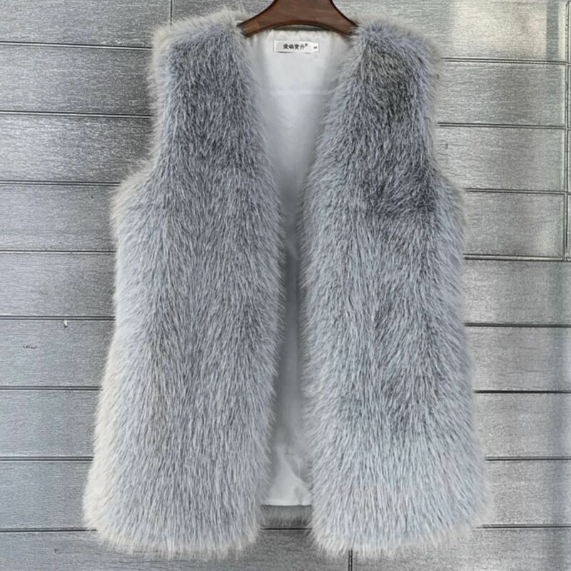 Chaleco de piel sintética de imitación de zorro para mujer, chaqueta cálida de longitud media, suave, Invierno
