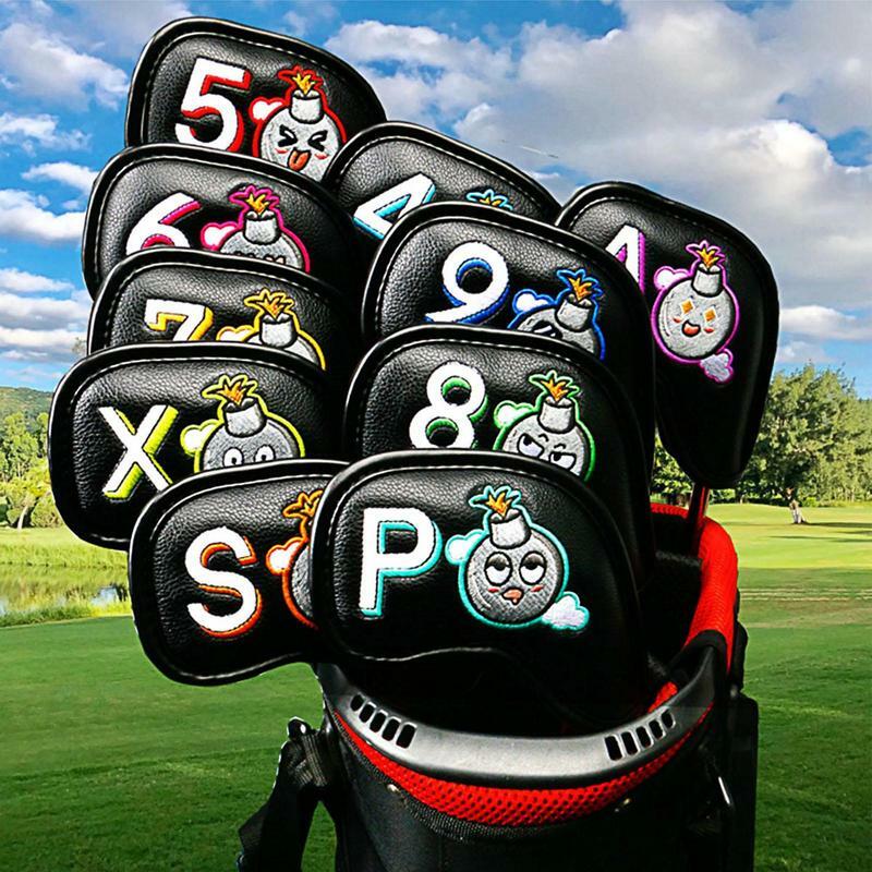 10Pcs/Set Golf Iron Headcover PU Embroidery Waterproof Protector Golfs Head Cover Set Golf Putter Cover Golf Headcover