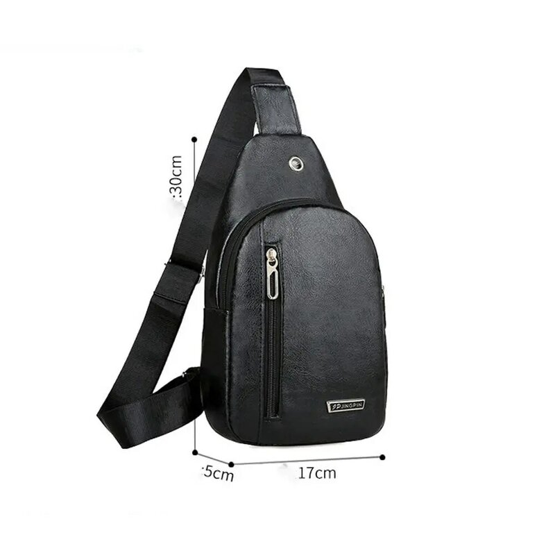 Convenient Simple Travel One-Shoulder With Earphone Hole Shopping Men's Handbag Crossbody Bag PU Leather Messenger Bag