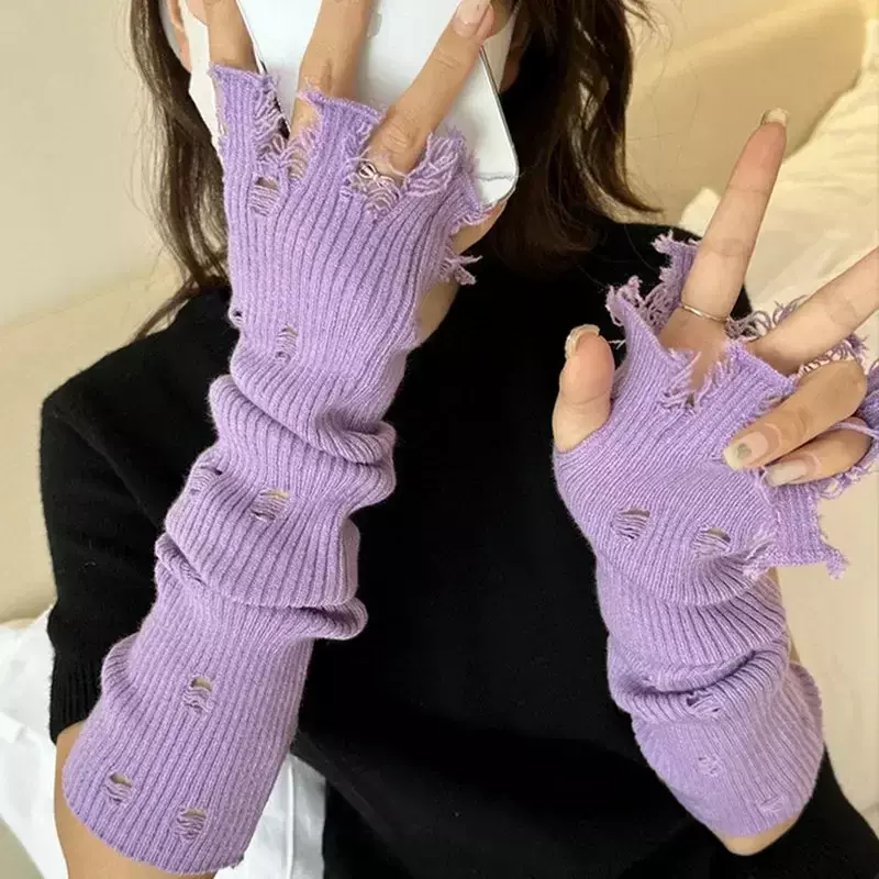 Punkowe rękawiczki postrzępione Punk gotyckie rękawiczki robione na drutach bez palców dla kobiet mężczyzn miękkie rękawice złamane cieplejsze rękawiczki na rękę