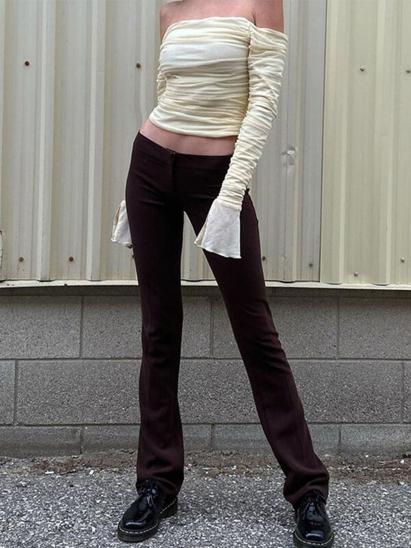 Maglia Patchwork donna manica lunga Crop T Shirt increspato con spalle scoperte aderente Sexy elegante Streetwear 2024 primavera estate
