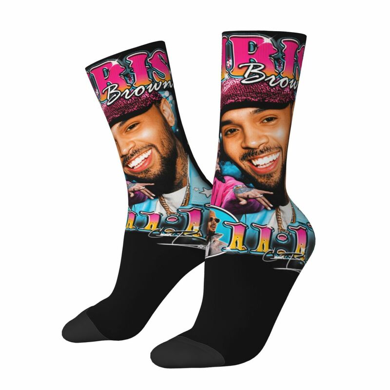 Crazy Design 2024 Chris Brown 11 Tour Theme Design calzini da basket All Season HipHop omaggio simpatici calzini a tubo centrale antiscivolo