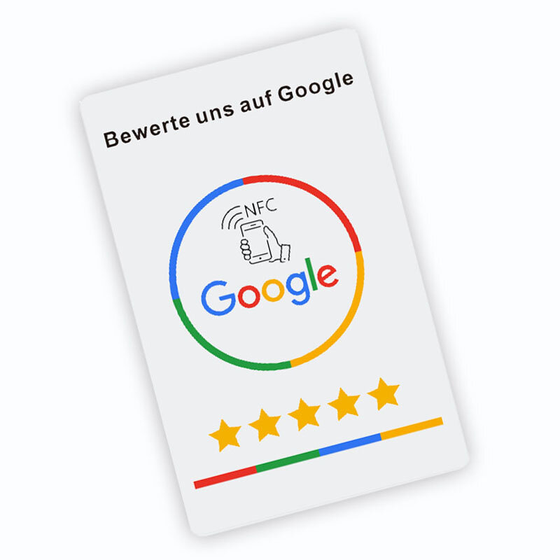 Wysokiej jakości karta NFC Google Reviews w języku niemieckim holenderskim, francuskim angielskim