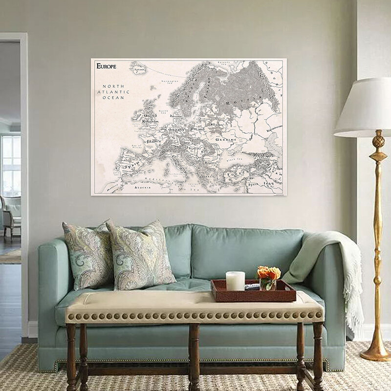 Lipat Semprot Kain Non-woven Peta Eropa Dalam Bahasa Inggris 100*70Cm Ruang Tamu Dekorasi Rumah Perlengkapan Kantor Pendidikan